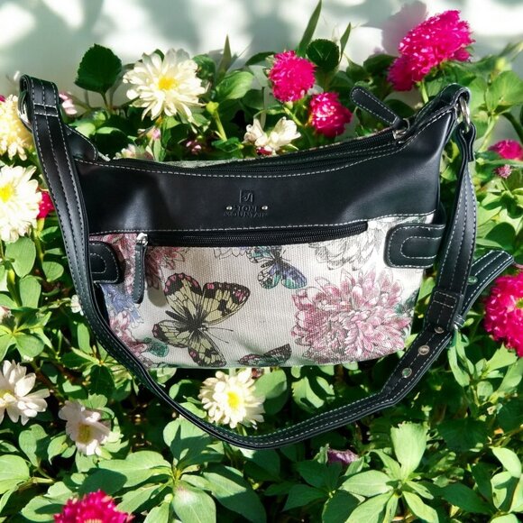 Stone Mountain Black Floral 70% Cotton Purse Shoulder Bag 12240 - Picture 4 of 9